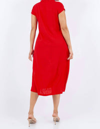 Paparazzi - Linen Blend Solid Midi Shirt Dress