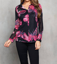 Paparazzi - Mesh Butterfly Print Button Front Lined Shirt