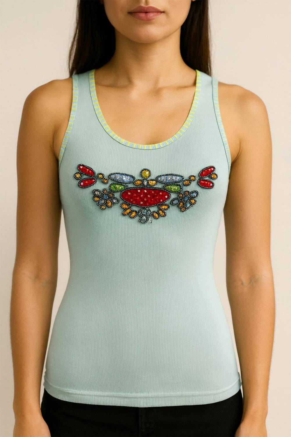 Paparazzi - Sleeveless Top With Embroidery & Beaded Works