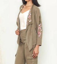 Paparazzi - Tencel Embroidered Open Front Cardigan Jacket