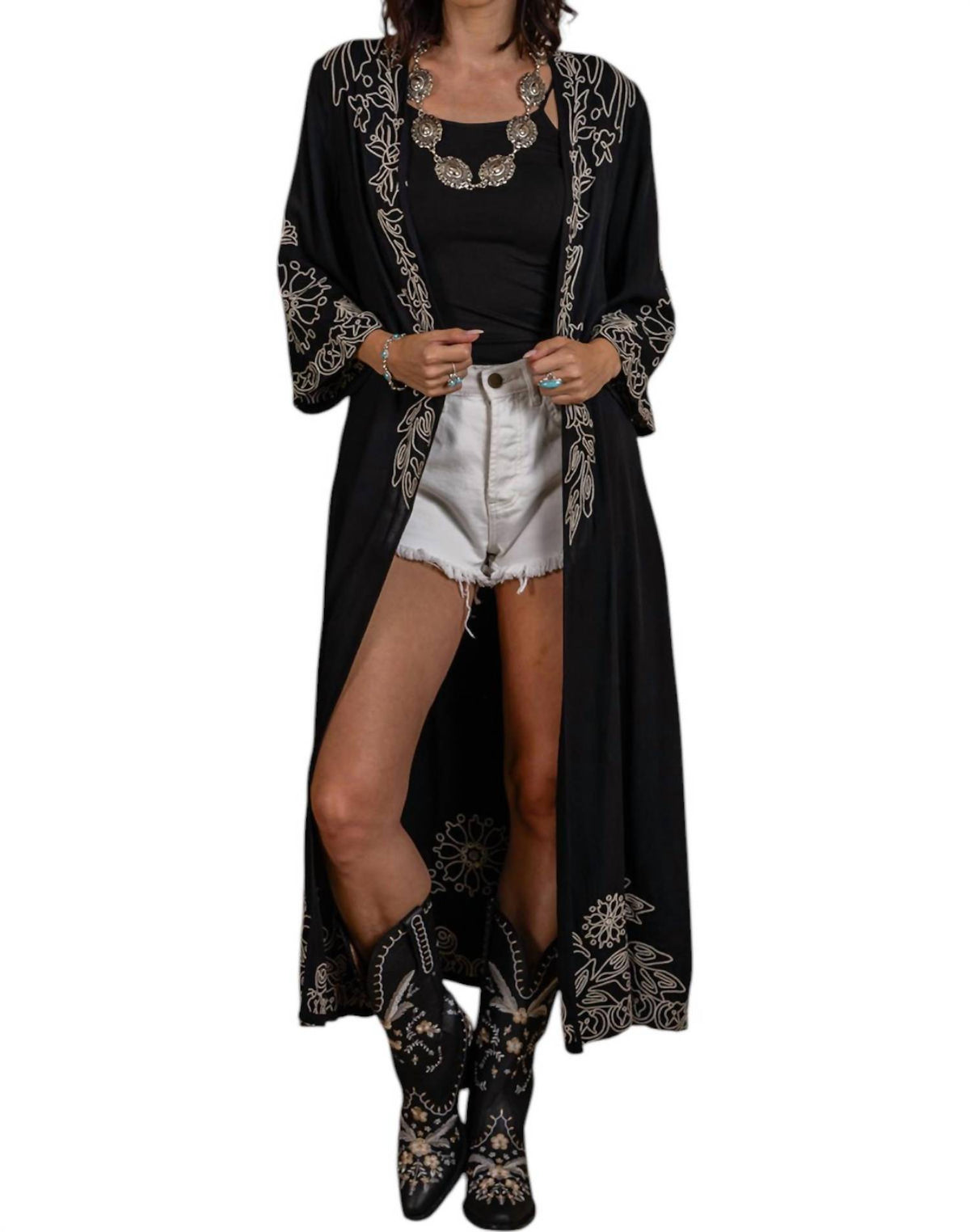 Paparazzi - Viscose Embroidered Open Front Duster