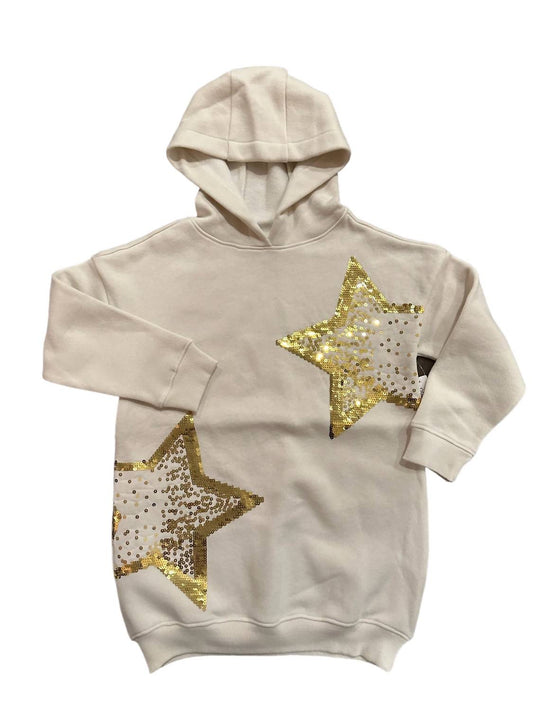 Paper Flower - Girl's Star Sequin Tunic Hoodie - beige - clothing - graphic