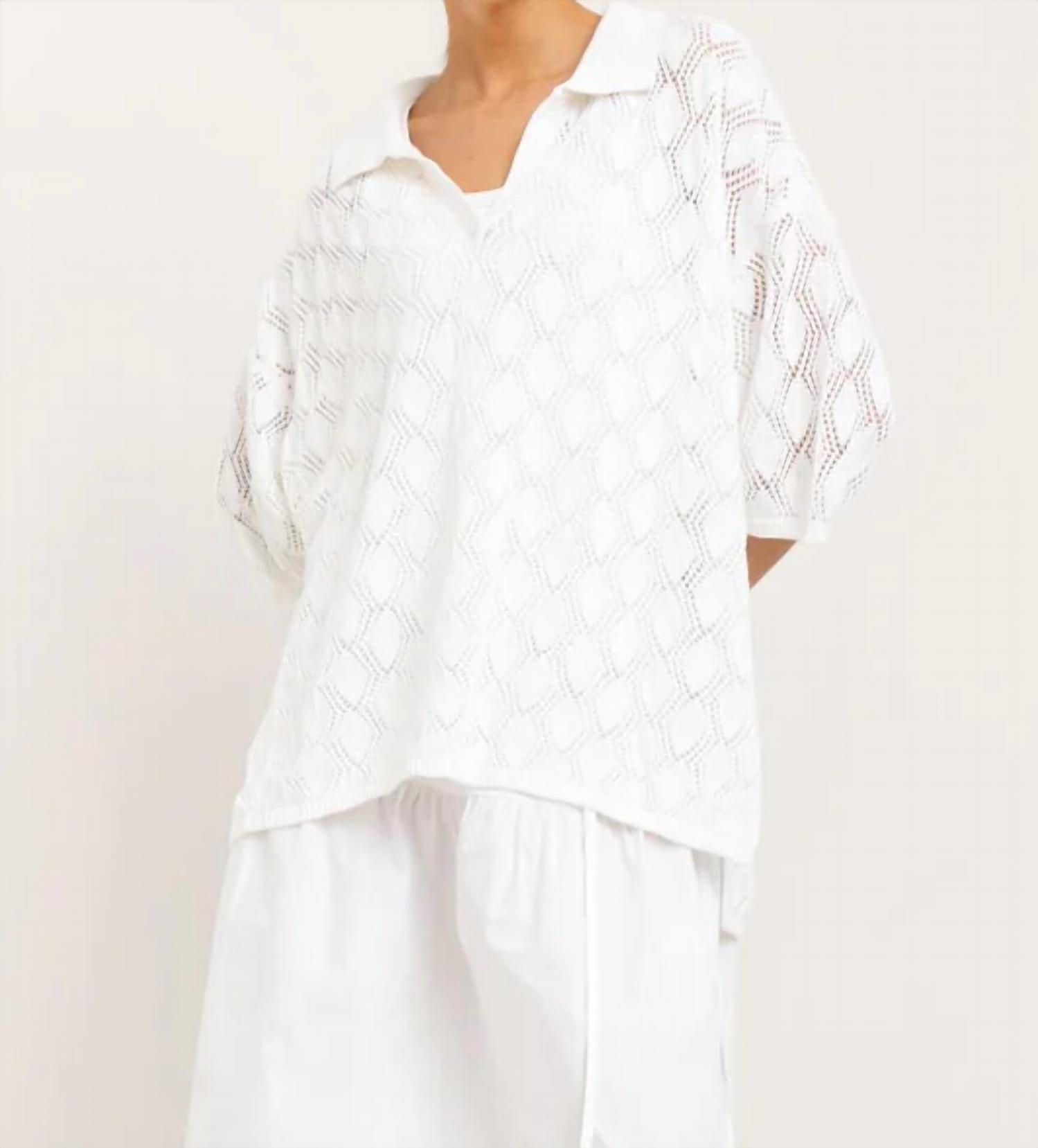 Paper Label - Marlowe Pointelle Polo - blouses - clothing - cotton - blend