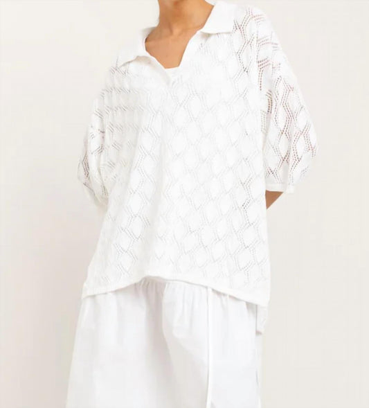 Paper Label - Marlowe Pointelle Polo - blouses - clothing - cotton - blend