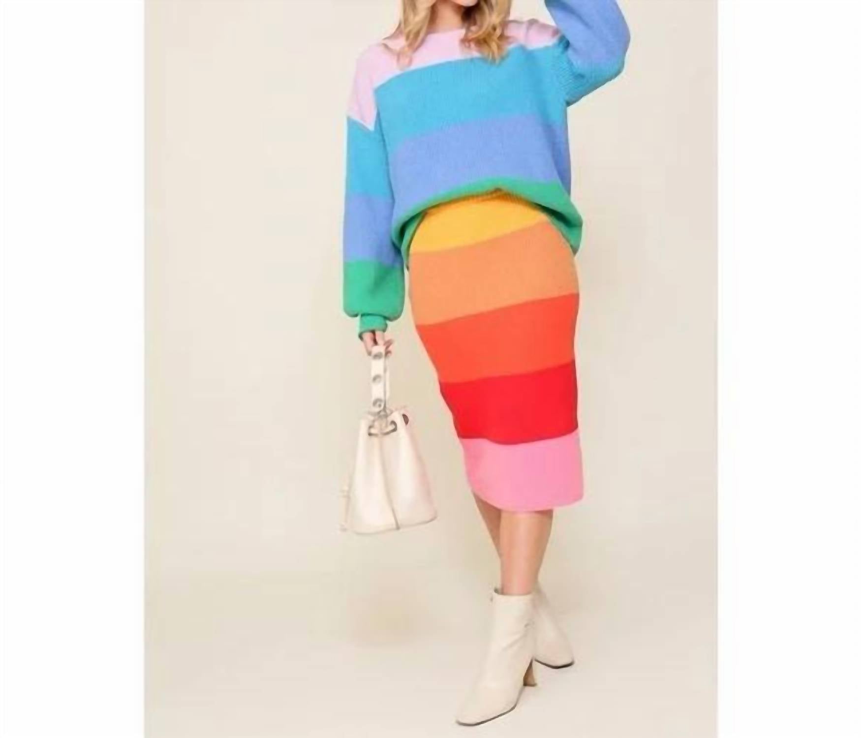 Paperdolls - Chunky Rainbow Skirt - clothing - knee - length - skirts - midi