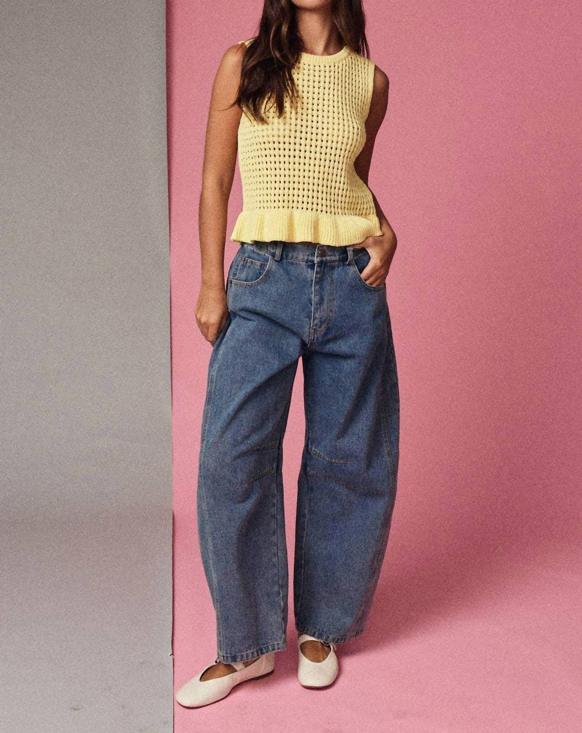Papermoon - Open Knit Peplum Top