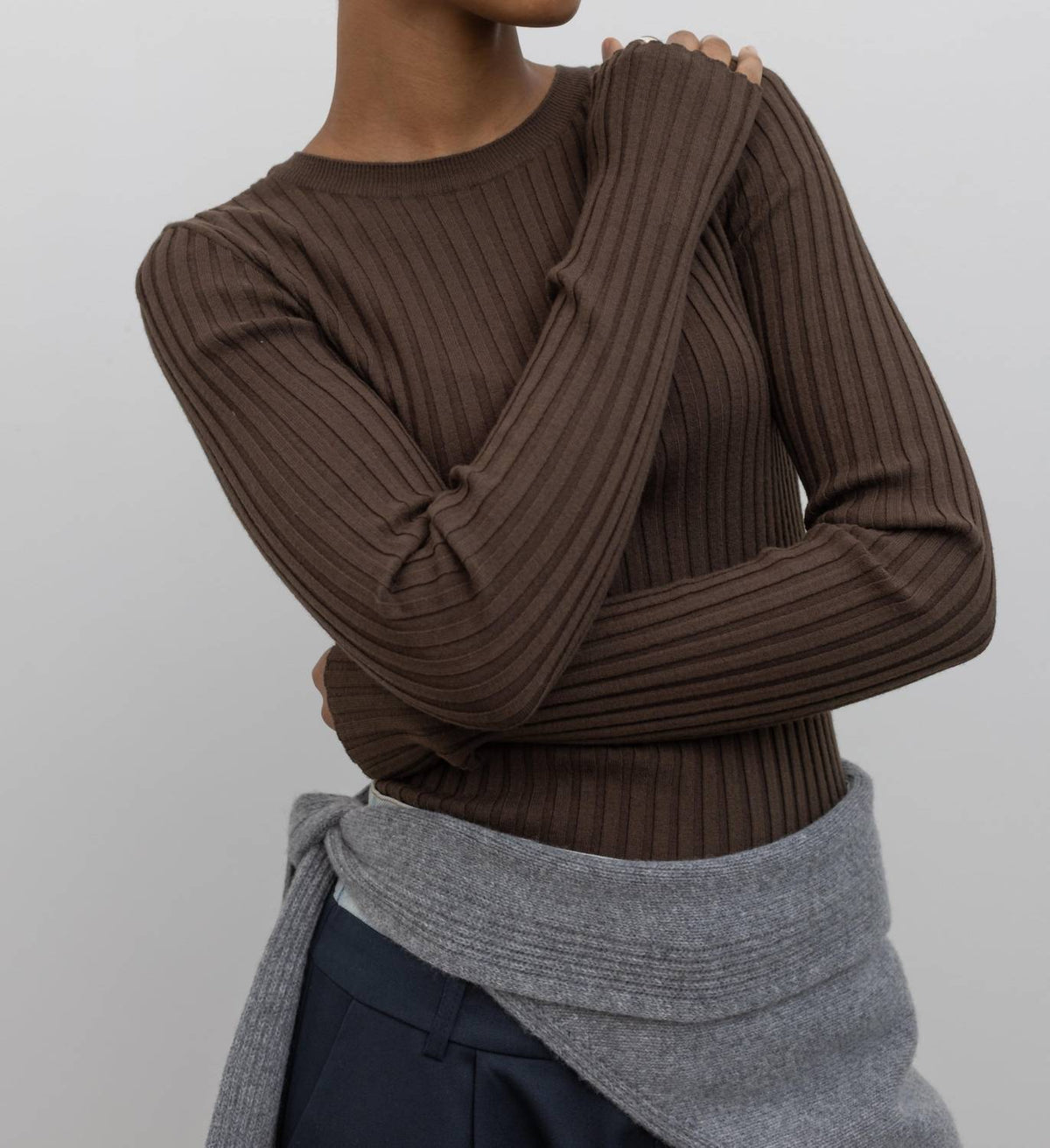 Papermoon - Wool Ribbed Long Sleeve Fitted Top