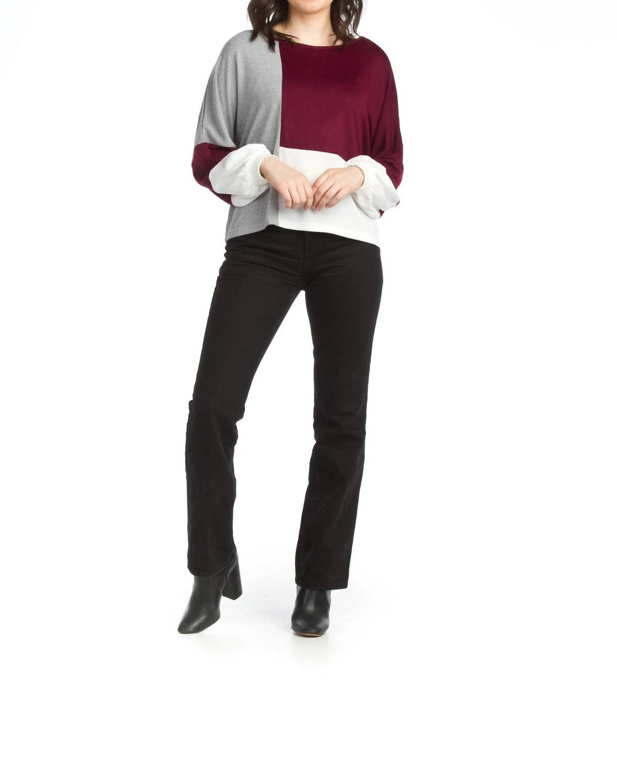 Papillon - Balloon Sleeves Color Blocked Sweater
