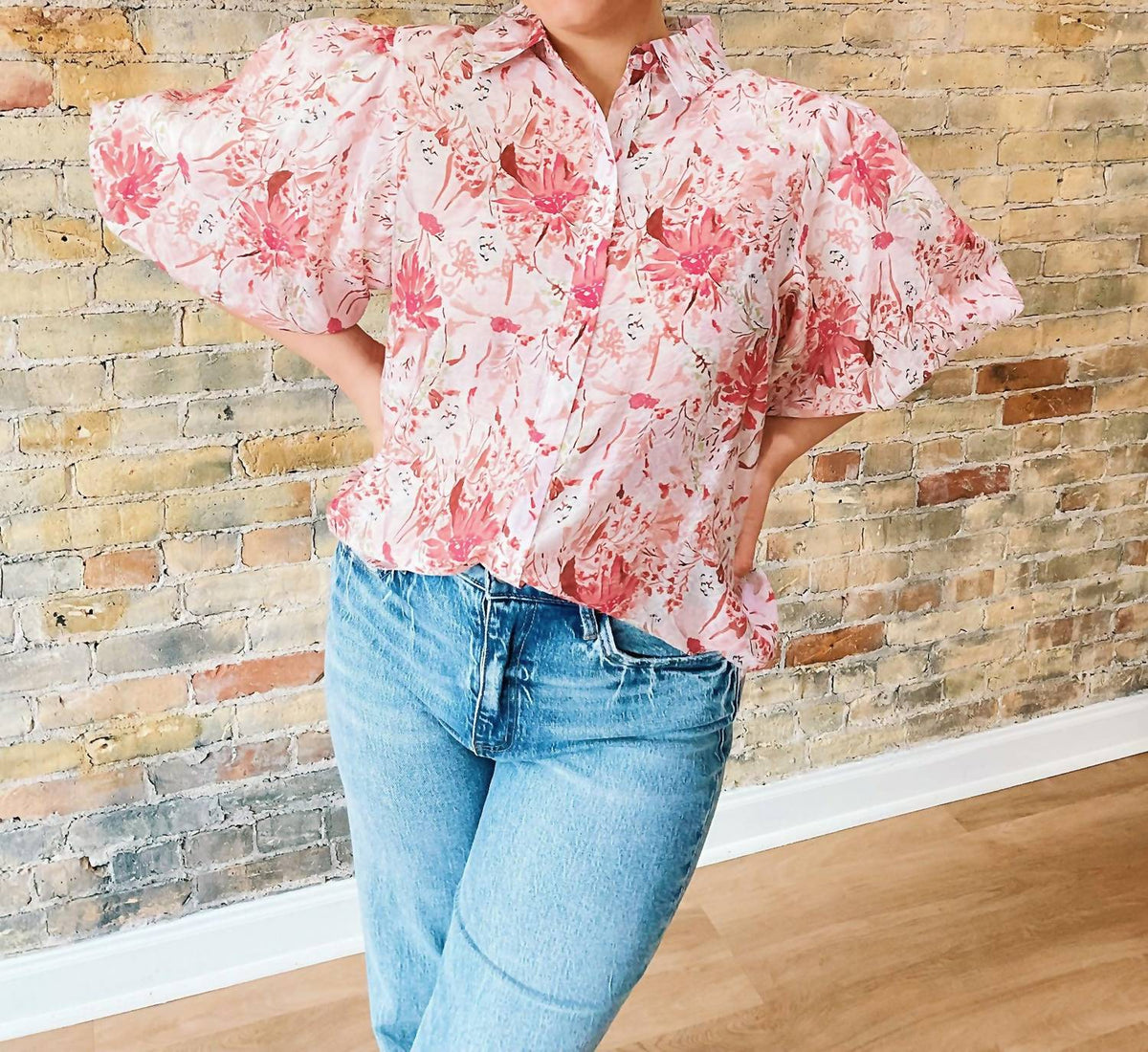 Papillon - Carrie Balloon Sleeve Top - blouses - clothing - floral