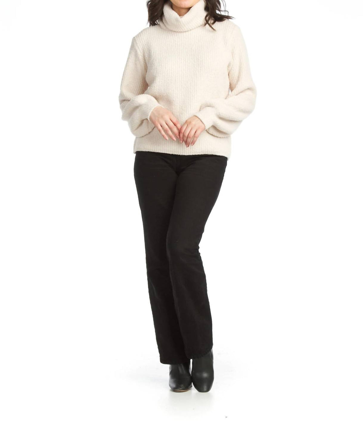 Papillon - Chenille Cowl Neck Bishop Sleeves Sweater