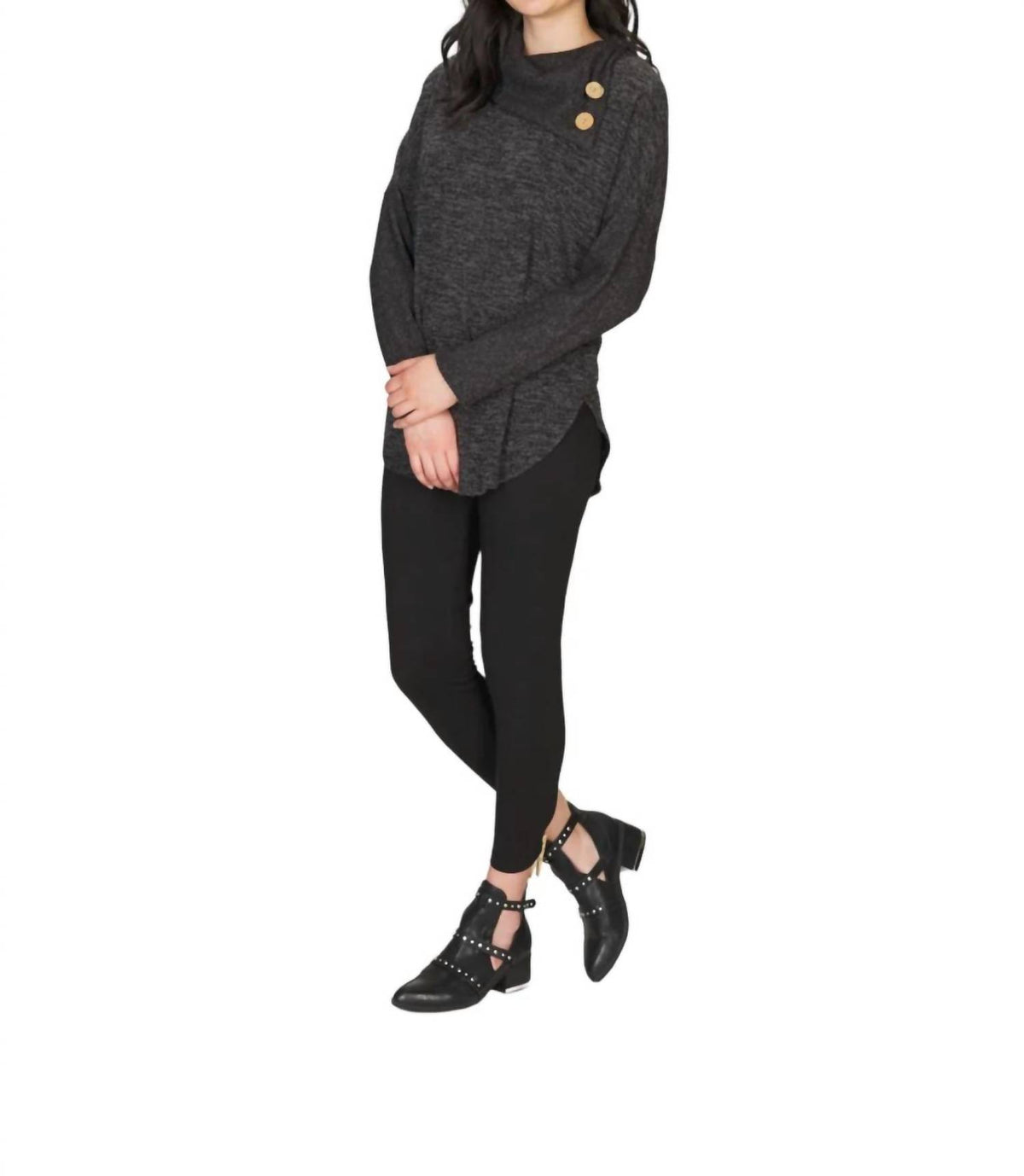 Papillon - Heatherd Tunic Top With Drape Collar
