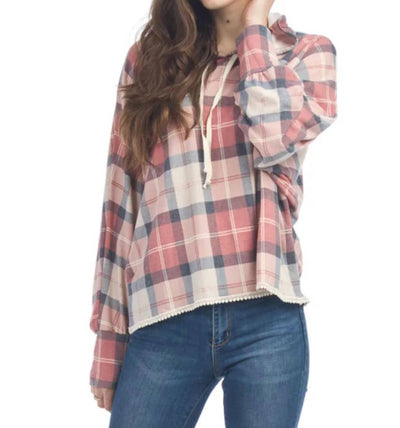 Papillon - Plaid Hoody Pullover With Lace Trim