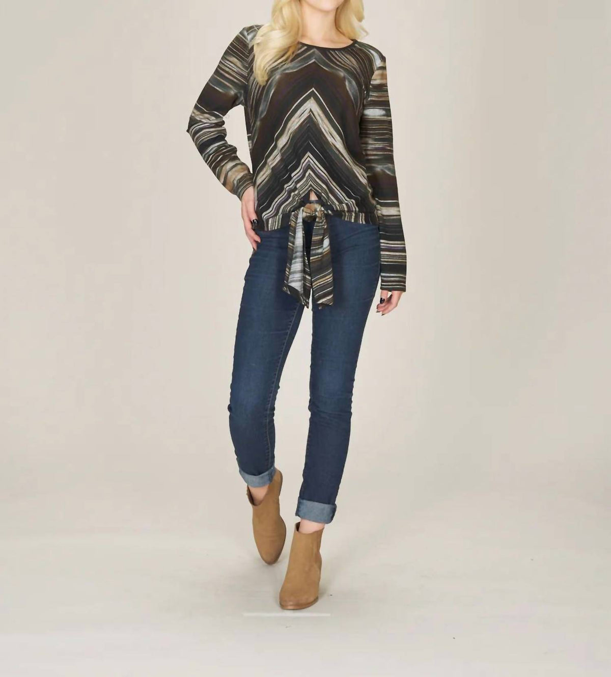Papillon - Stripe Long Sleeve Tie Top