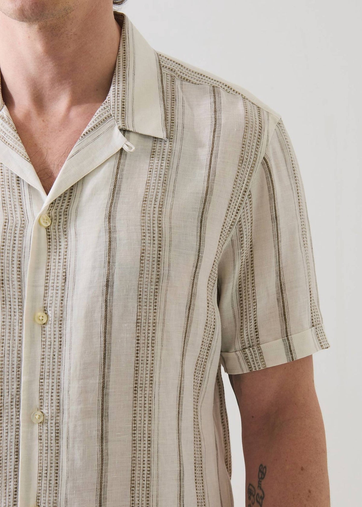 Patrick Assaraf - Dobby Stripe Linen Camp Collar Shirt