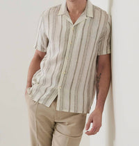 Patrick Assaraf - Dobby Stripe Linen Camp Collar Shirt