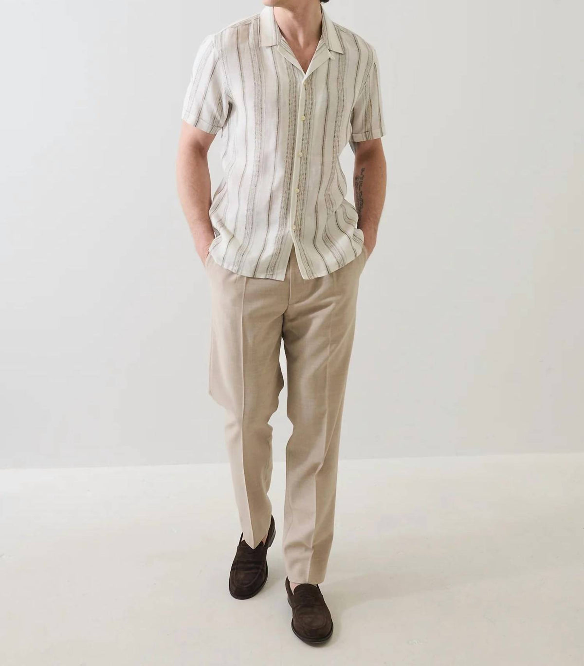 Patrick Assaraf - Dobby Stripe Linen Camp Collar Shirt