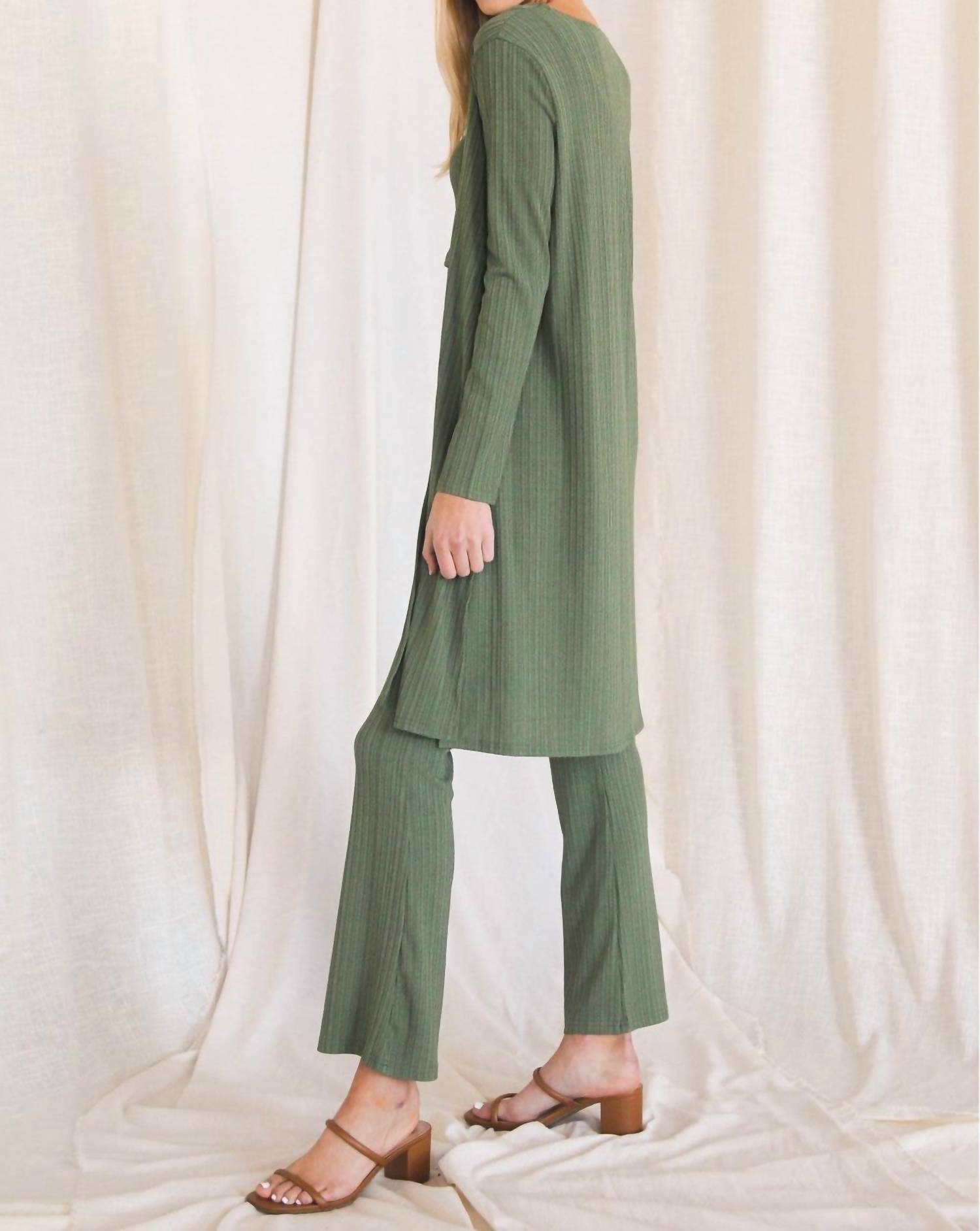 P.Cill - 3 Piece Rib Knit Set - clothing - green - loungewear
