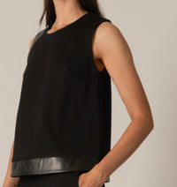 P.Cill - Faux Leather Contrast Top - black - blouses - clothing