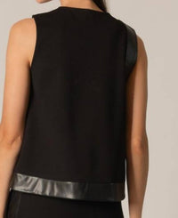 P.Cill - Faux Leather Contrast Top - black - blouses - clothing