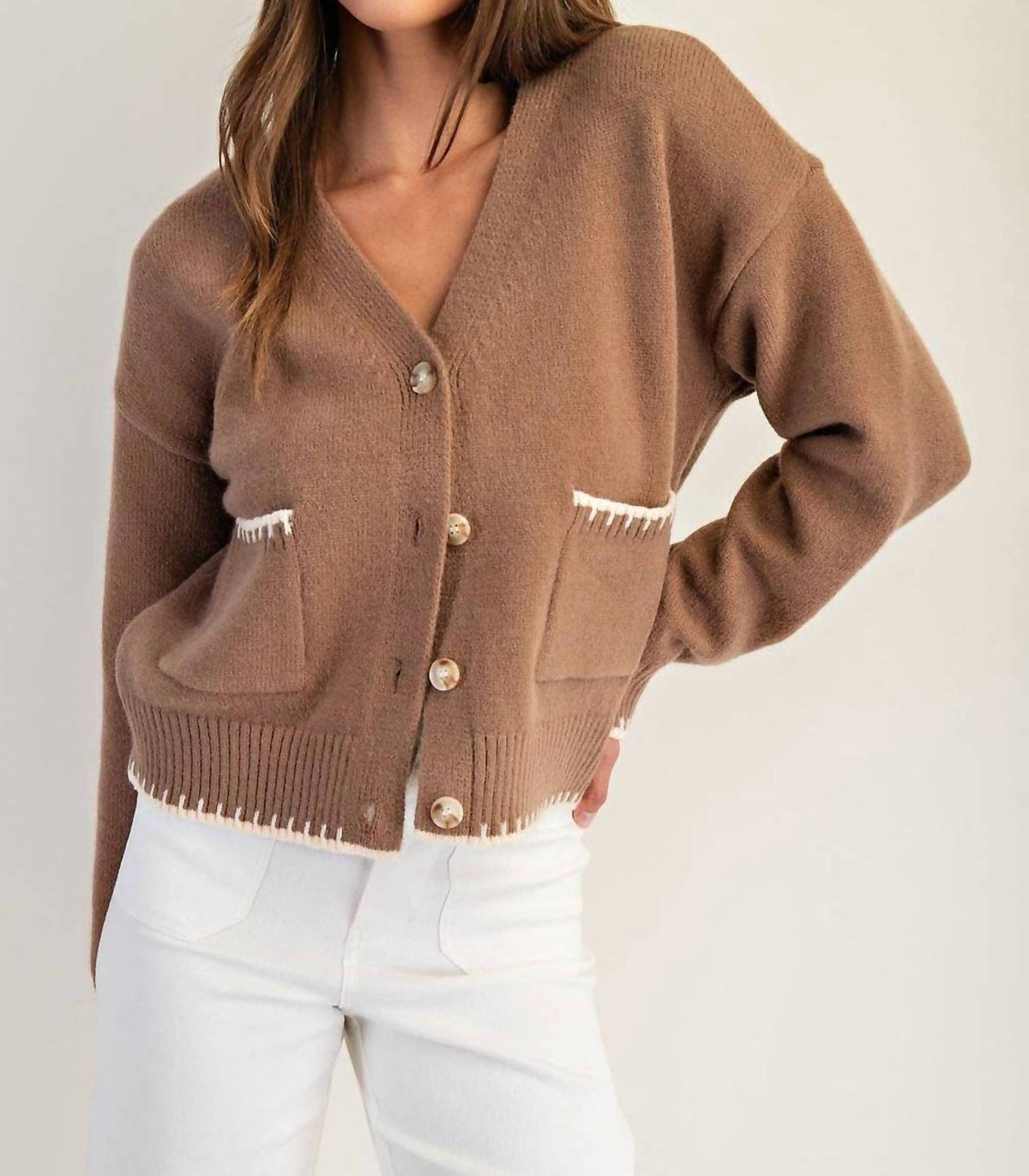 Peace Love Line - Button-Down Stitch Cardigan