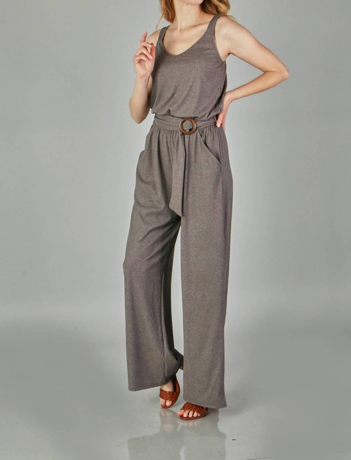 Peace Love Line - Two Tone Ribbed Knit Jumpsuit - clothing - grey - jumpsuits