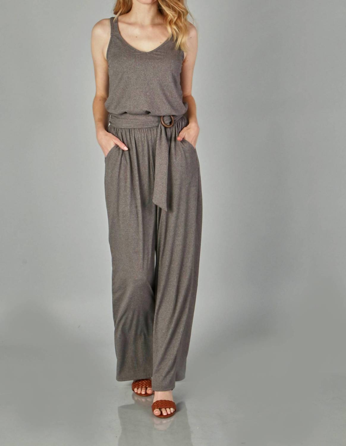 Peace Love Line - Two Tone Ribbed Knit Jumpsuit - clothing - grey - jumpsuits