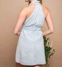 Peach Love - Dara Collared Sleeveless Denim Dress - blue - clothing - cotton