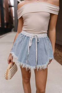 Peach Love - Frayed Denim Skort
