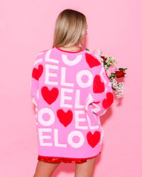 Peach Love - Love 3d Embroidery Valentine Contrast Rib Sweater - clothing - crew - graphic