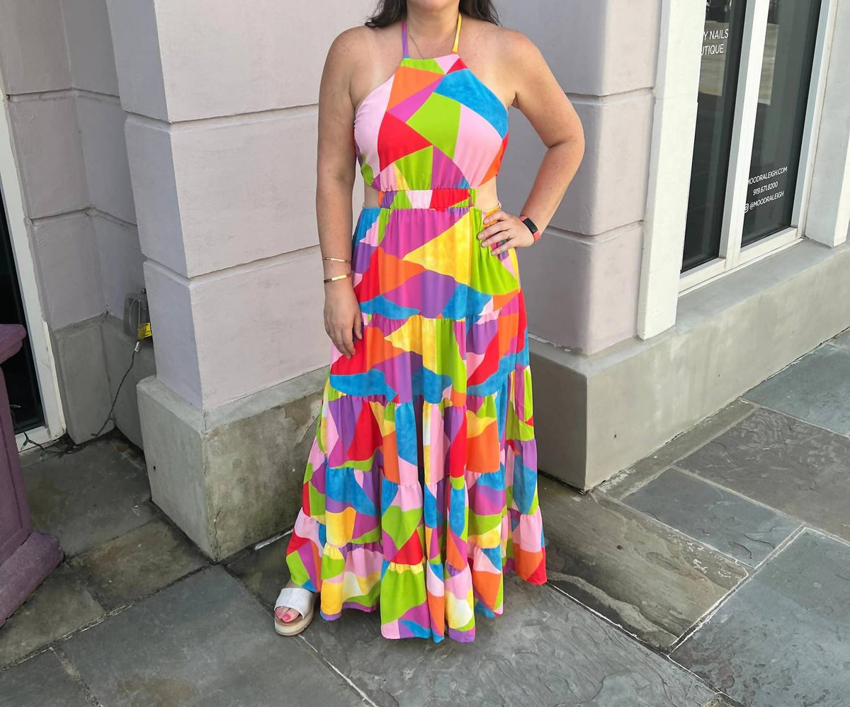 Peach Love - Geo Print Maxi Dress