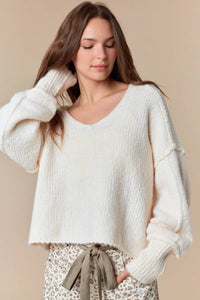 Peach Love - Overseam Detailed Bumpy Oversized Sweater