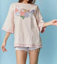Peach Love - Oversized Usa Land Map Patched Top