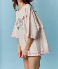 Peach Love - Oversized Usa Land Map Patched Top