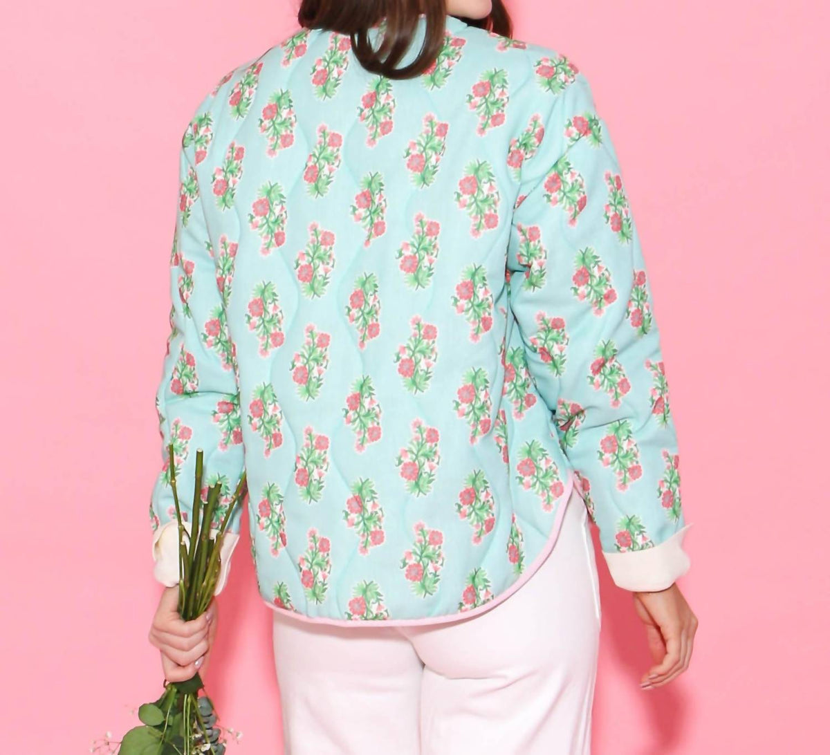 Peach Love - Reversible Cotton Print Quilted Jacket With Bows