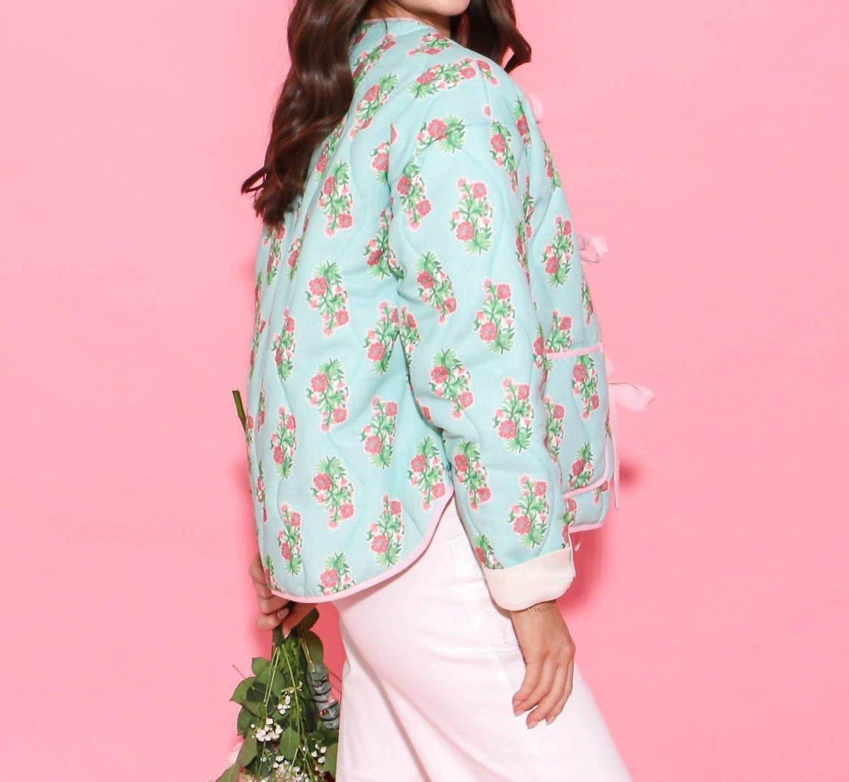 Peach Love - Reversible Cotton Print Quilted Jacket With Bows