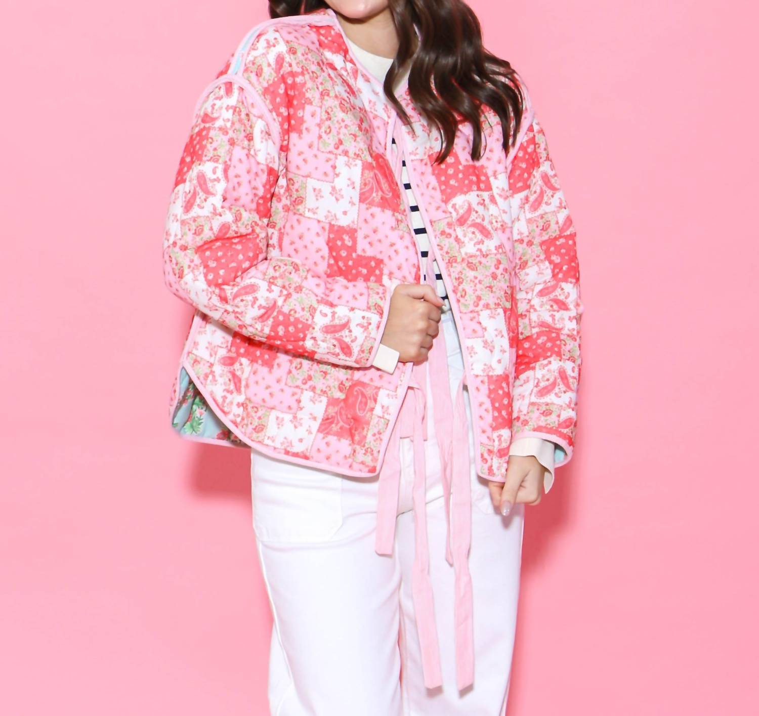 Peach Love - Reversible Cotton Print Quilted Jacket With Bows - casual - jacket - clothing - jackets