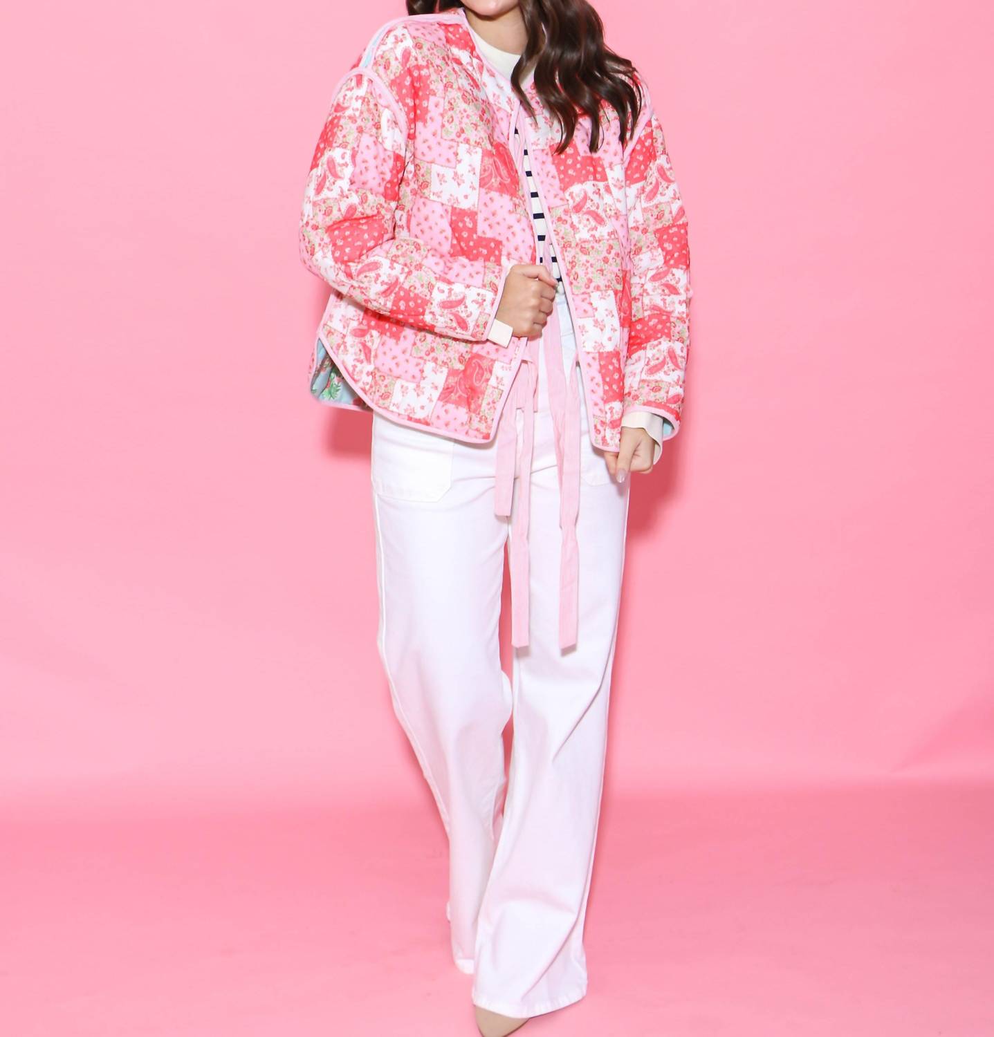 Peach Love - Reversible Cotton Print Quilted Jacket With Bows - casual - jacket - clothing - jackets