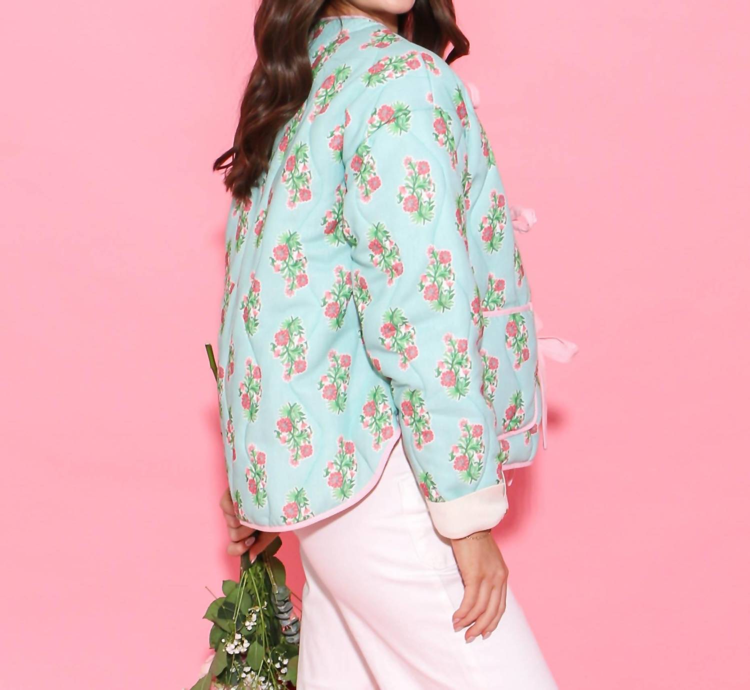 Peach Love - Reversible Cotton Print Quilted Jacket With Bows - casual - jacket - clothing - jackets