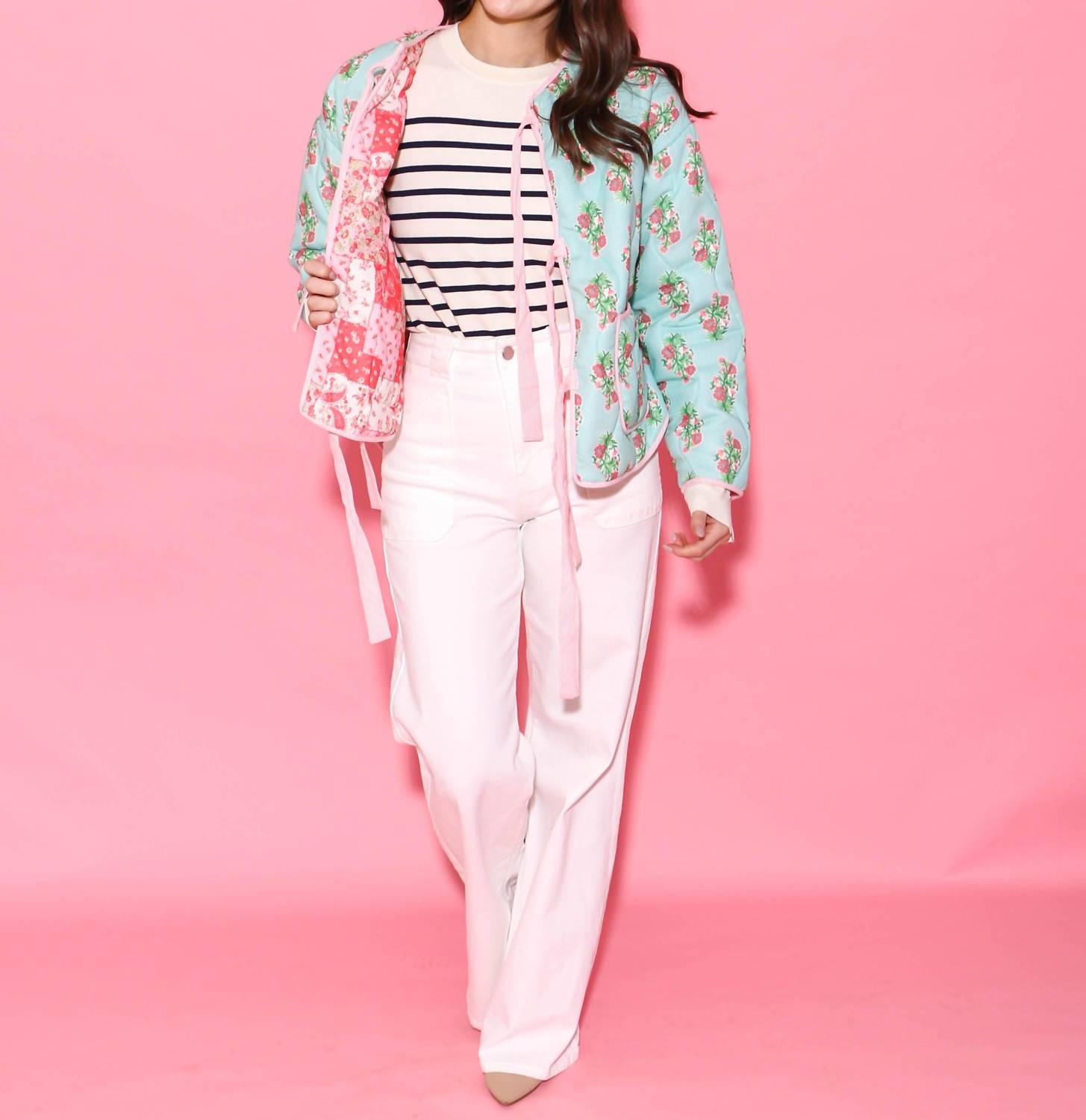 Peach Love - Reversible Cotton Print Quilted Jacket With Bows - casual - jacket - clothing - jackets