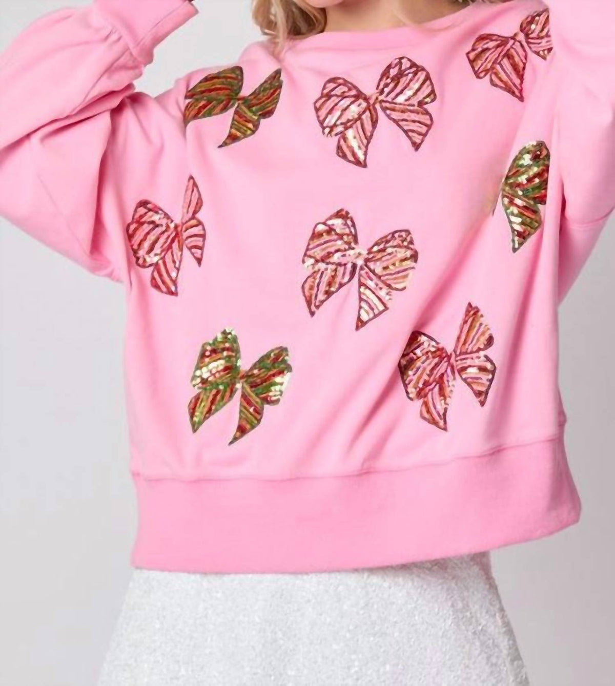 Peach Love - Sequin Bow Sweatshirt