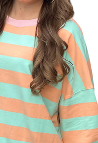 Peach Love - Stripe Terry Top With Lettuce Edges