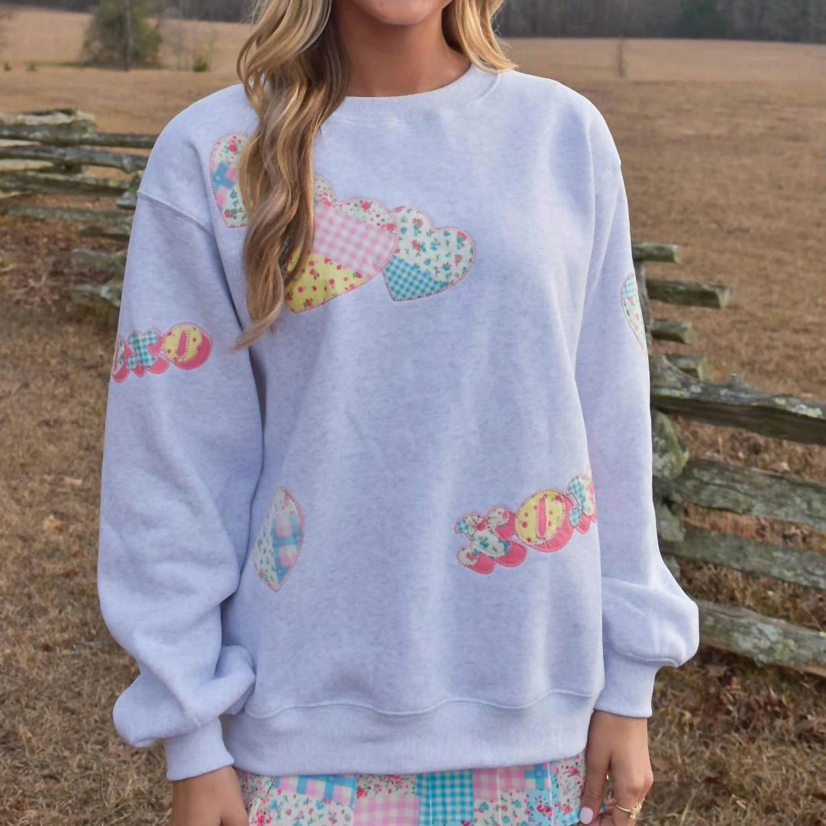 Peach Love - Sweetheart Patchwork Crewneck Sweatshirt