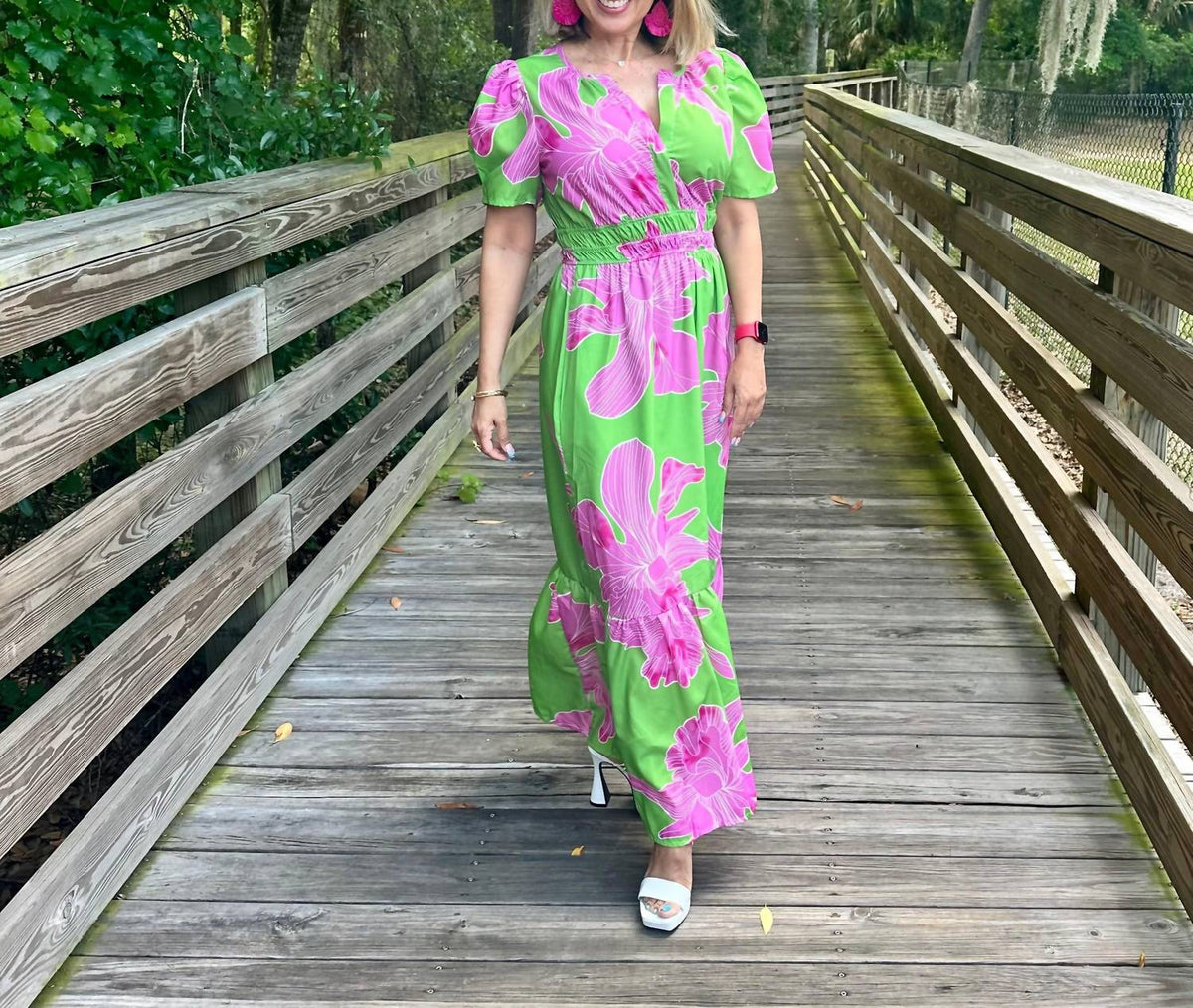 A.Peach - Notched Flared V-neck Maxi Dress