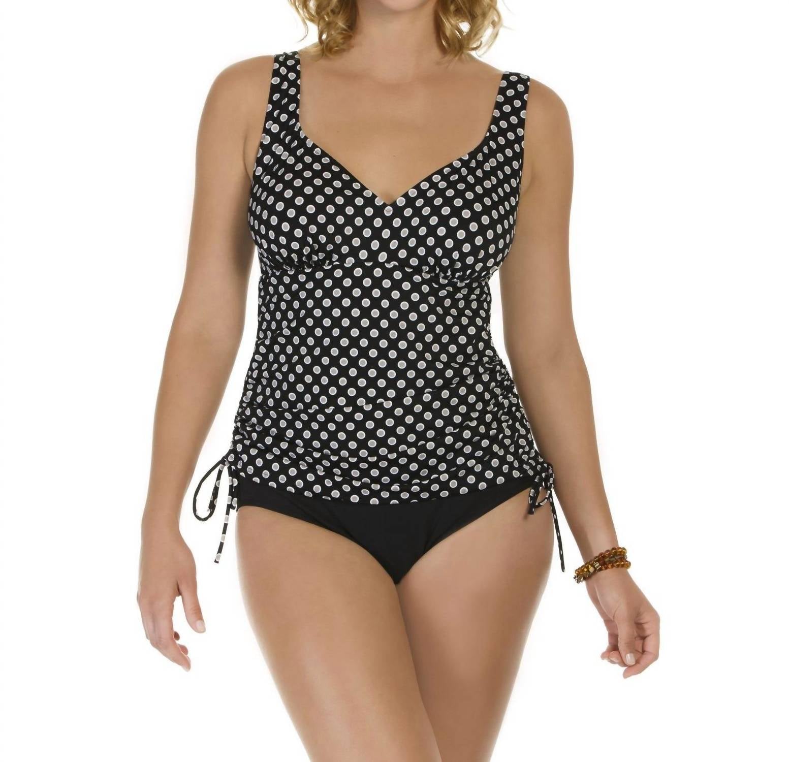 Penbrooke - Adjustable Side Tie Fauxkini One Piece Swimsuit - bikinis - black - clothing