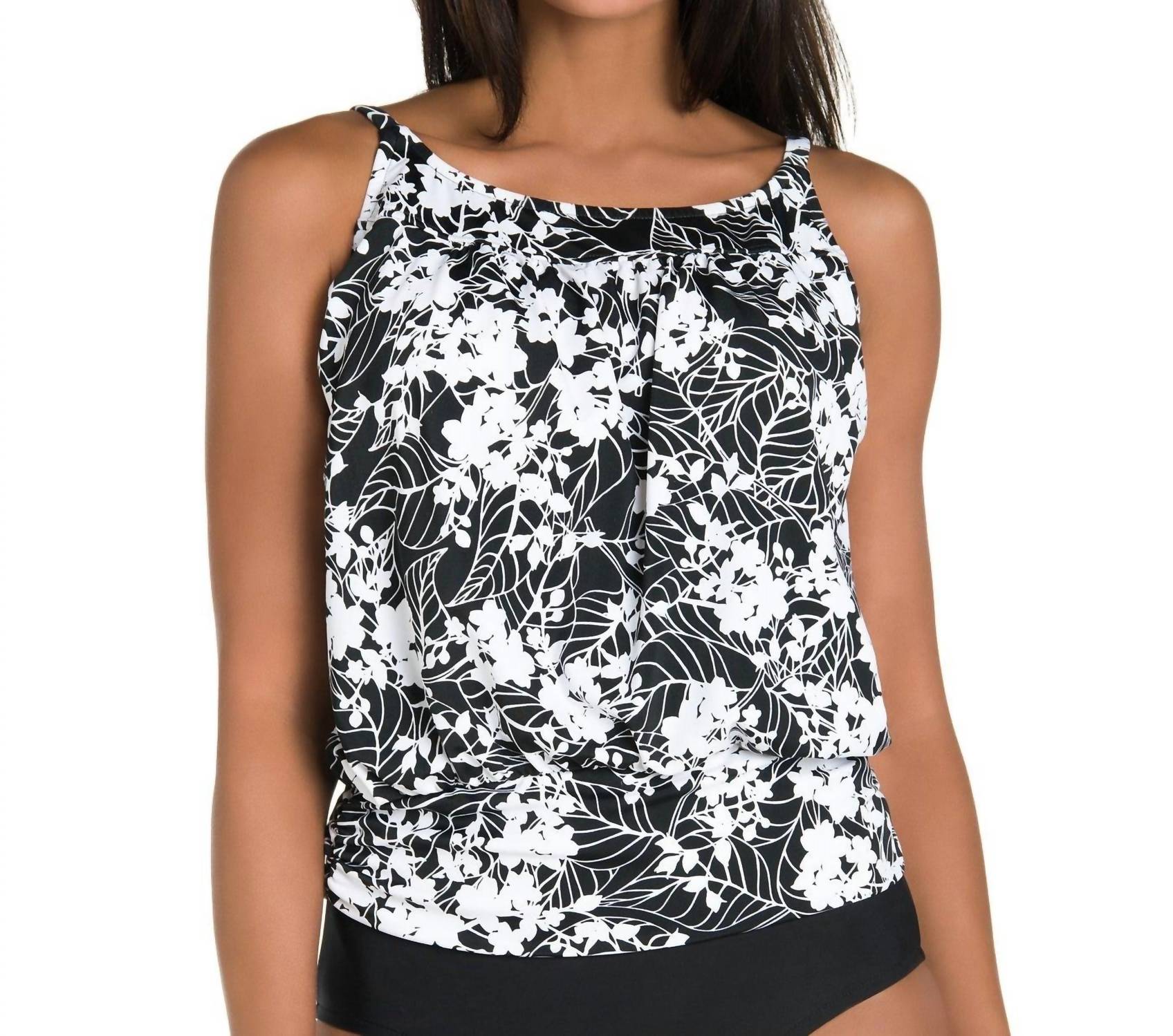 Penbrooke - Blouson Tankini Top - bikinis - black - clothing
