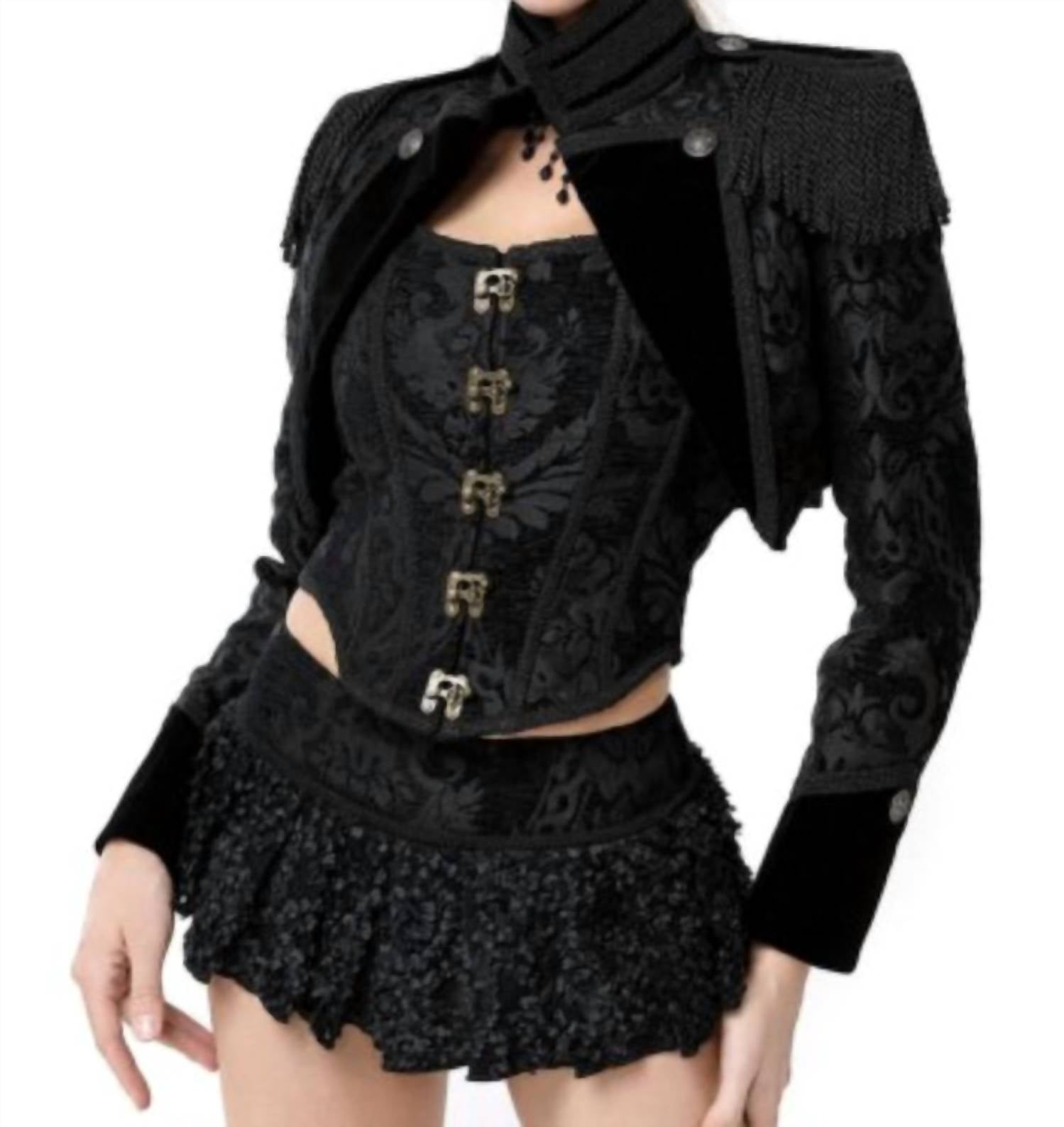 Pentagramme - Gothic Jacquard Open Front Bolero Jacket - black - clothing - jackets