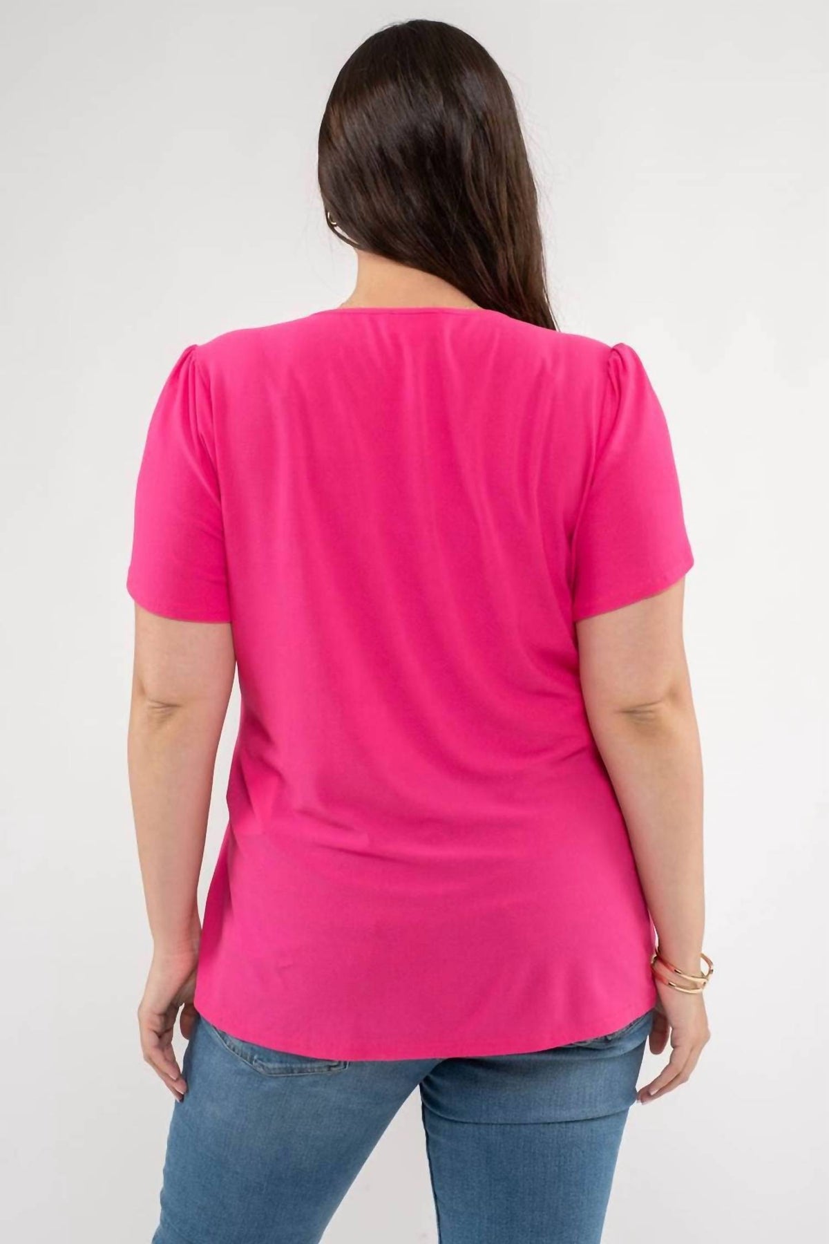 Perch By Blu Pepper - Drape Sleeve Split Neck Top - Plus