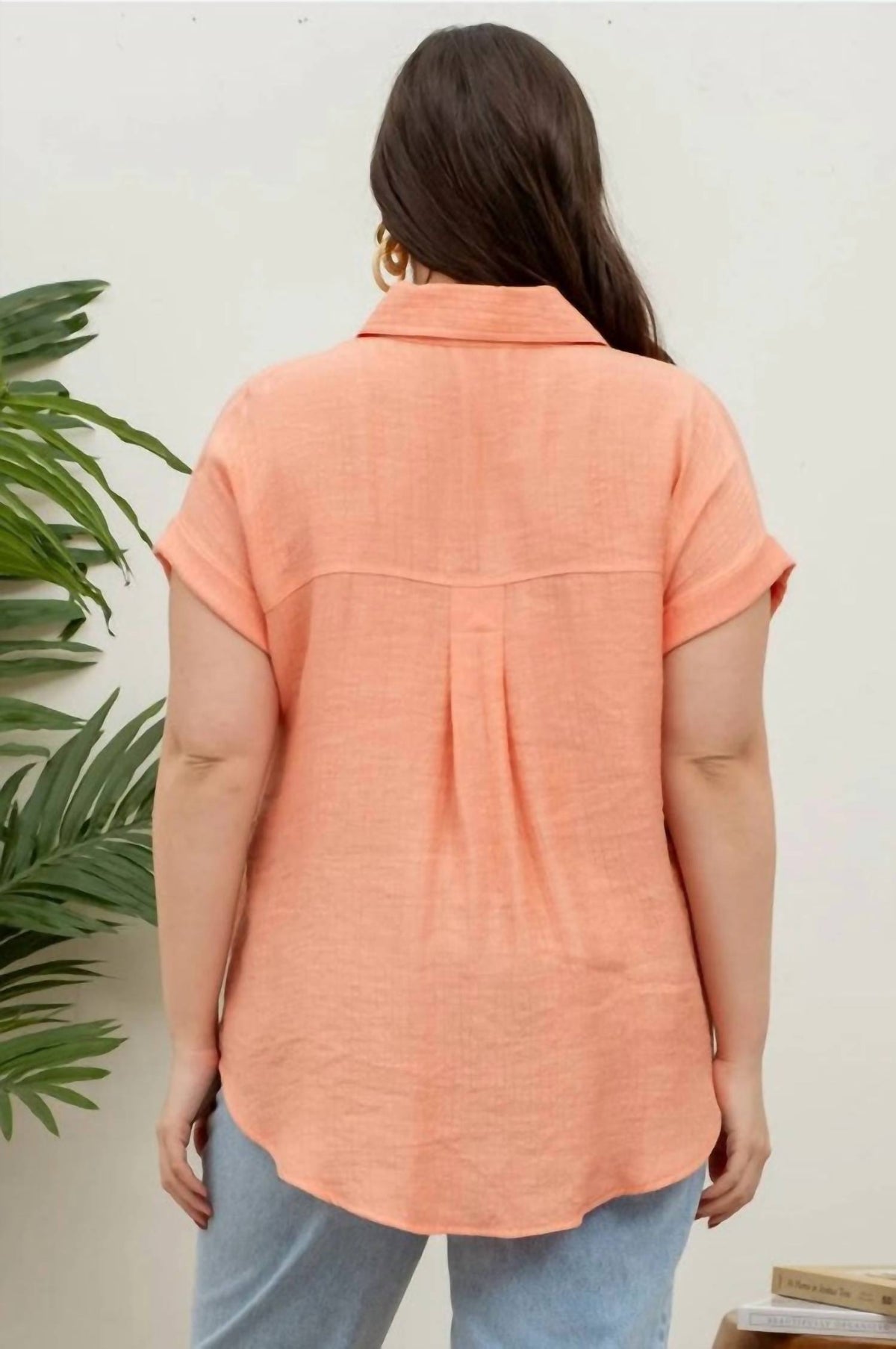 Perch By Blu Pepper - Collared Crinkled Cuff Sleeve Shirt - Plus