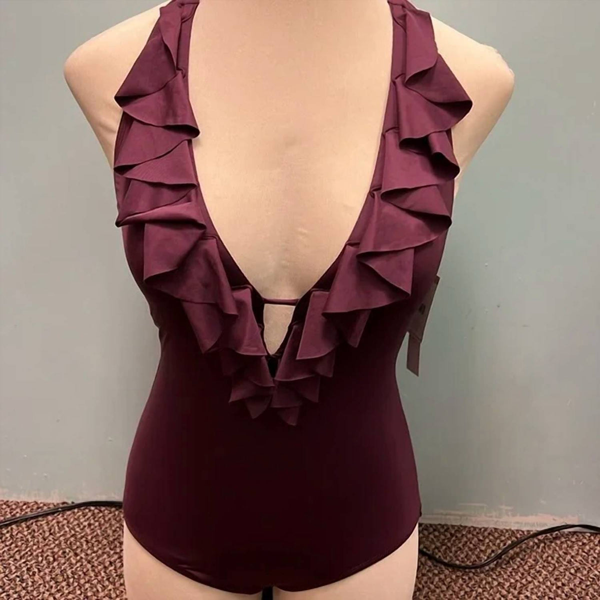 Perry Ellis - Women's Halter Ruffle One Piece Swimsuit