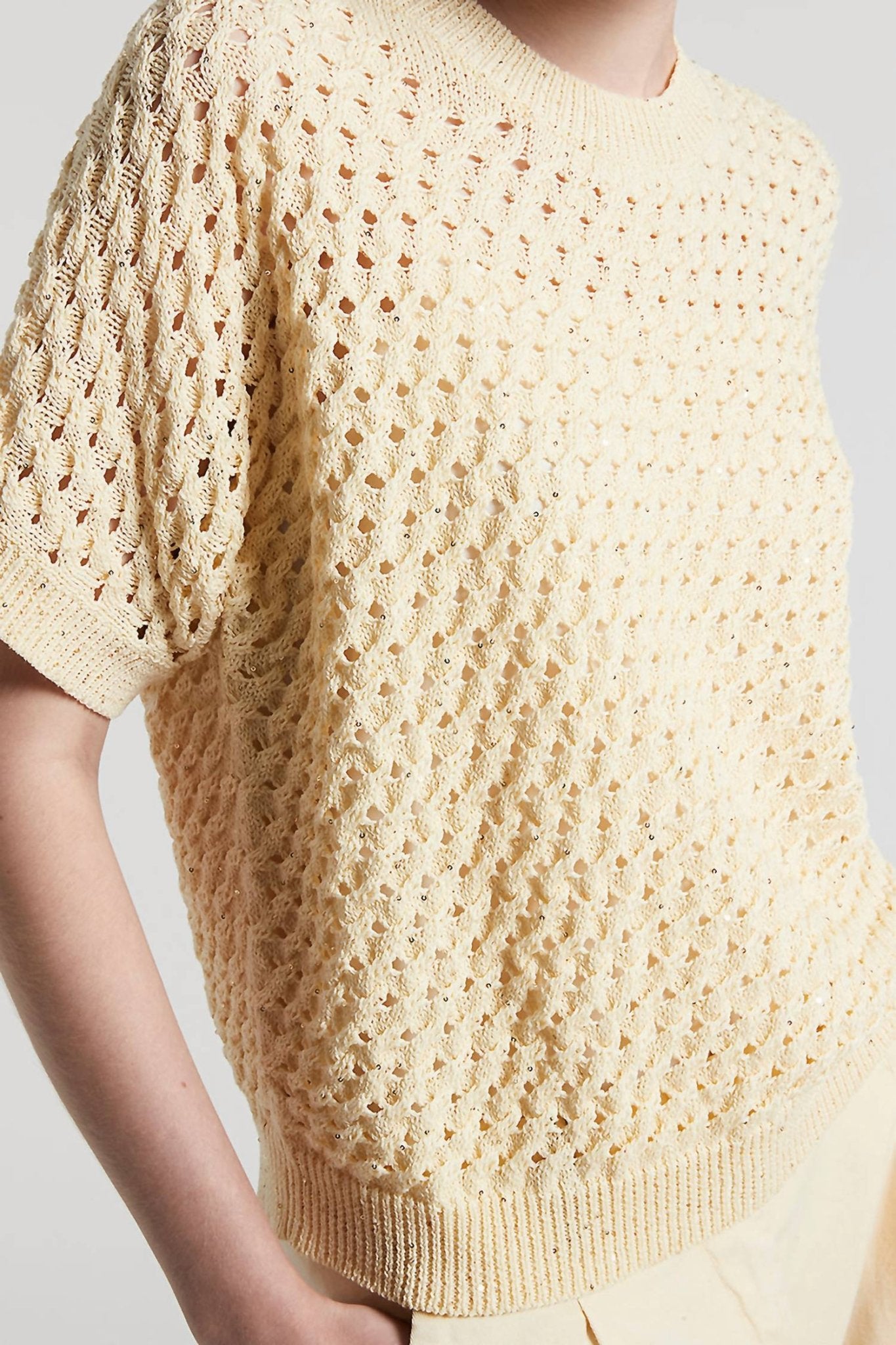 Peserico - Cotton Cordonnet Sweater With Sequins - clothing - cotton - blend - crew